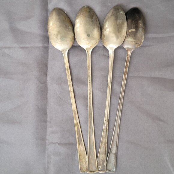 Set Of 4 Embassy Silver Plate Vintage Iced Tea Spoons With Ornate Handles - Picture 4 of 6